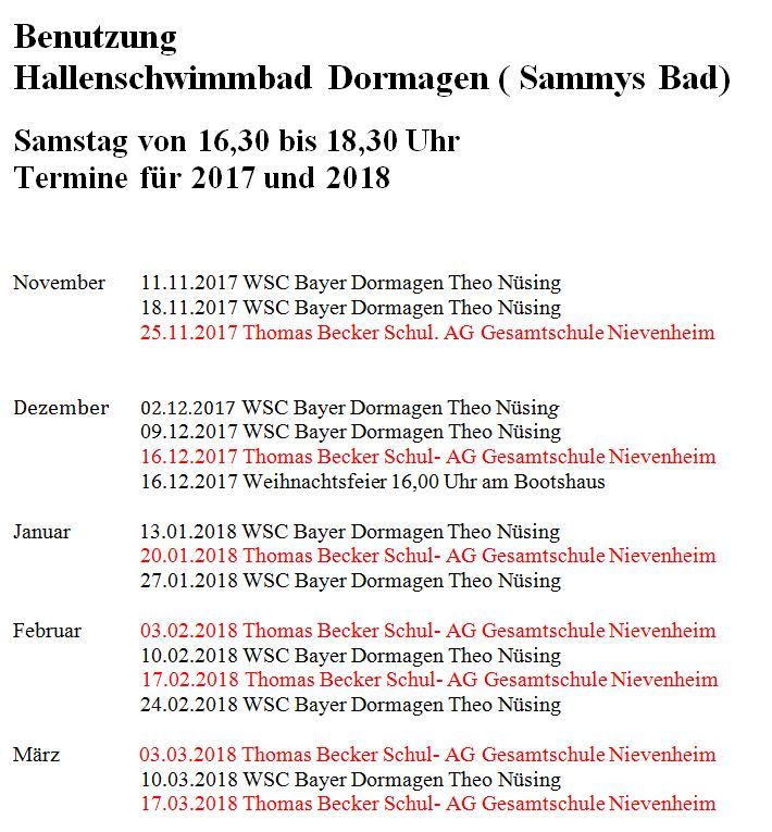 Hallenbadtermine Winter 2017/2018